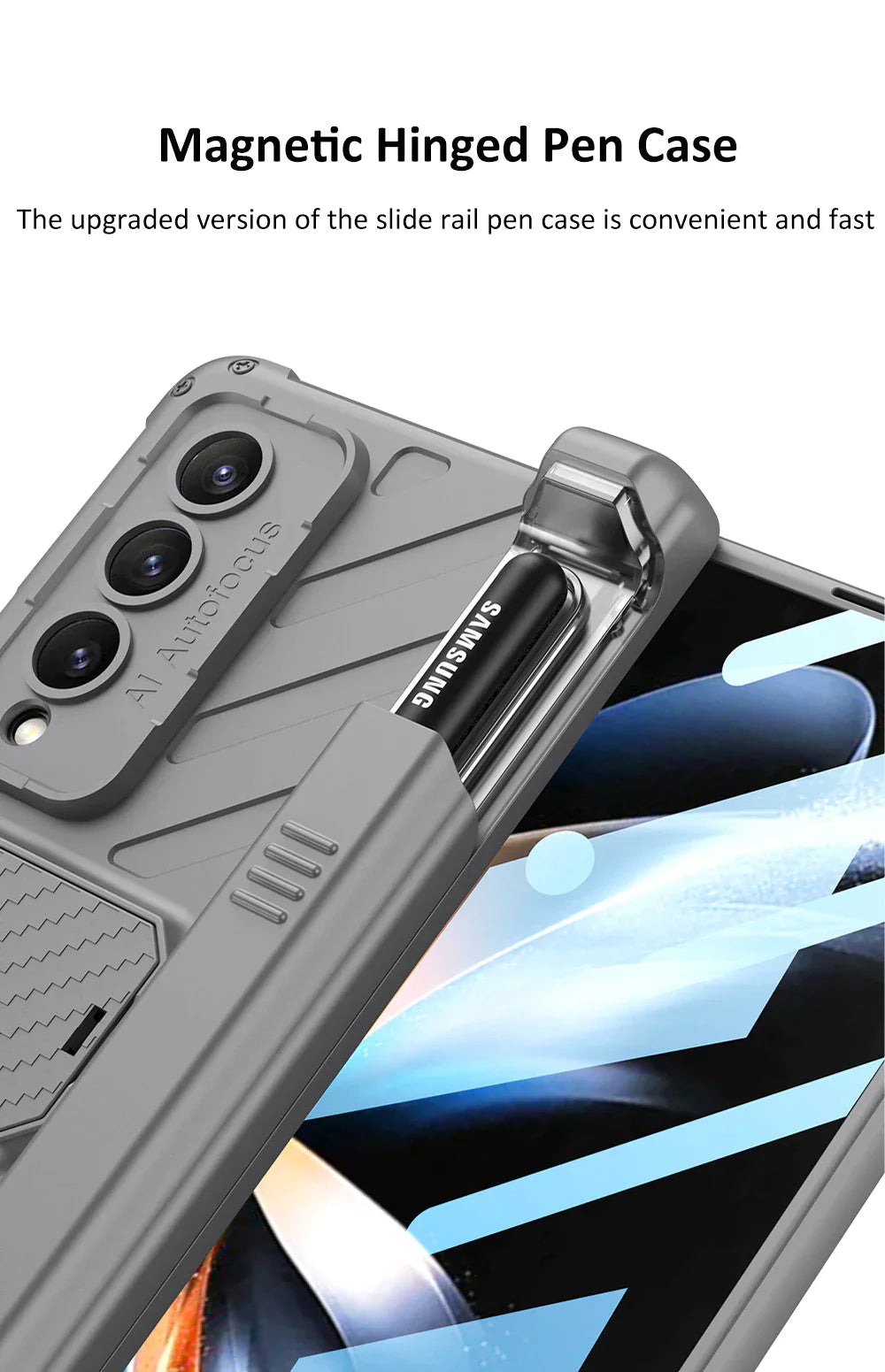 Shockproof Armor Magnetic Hinge Bracket Case With Front Glass For Galaxy Z Fold Series