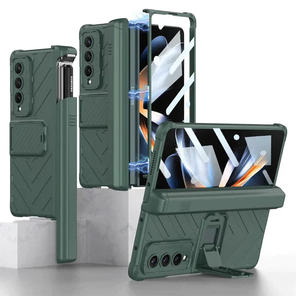 Shockproof Armor Magnetic Hinge Bracket Case With Front Glass For Galaxy Z Fold Series